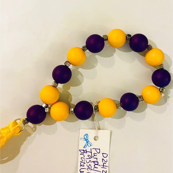 Purple and Gold Wood Bead Tassel Bracelet - Picture 2 of 2